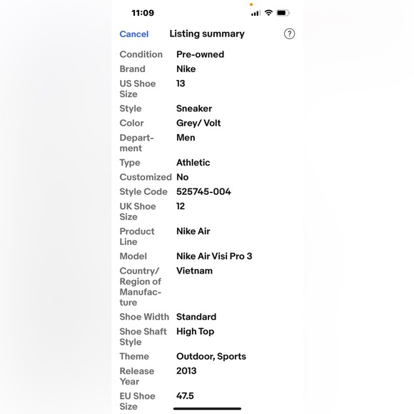 Nike Air Visi Pro 3 Hi top basketball shoes Grey Volt men 13 -525745–004 - Picture 13 of 16
